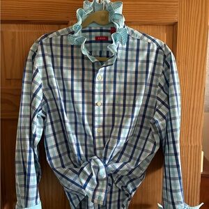 Izod Women's Blue and White Plaid Button-Front Blouse